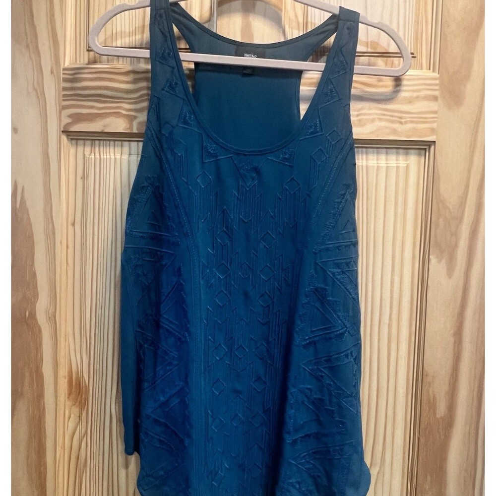 Mossimo Women's Small Teal Blue Embroidered Racerback Tank Top Boho Geometric